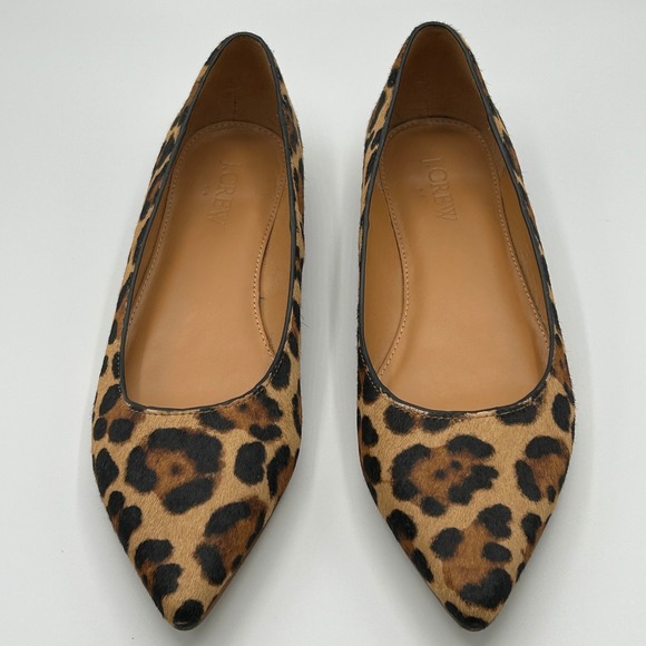 J.Crew Marina Calf Hair Pointy‎ Toe Flats Leopard Print Slip On Women's Size 6.5 - Picture 3 of 13